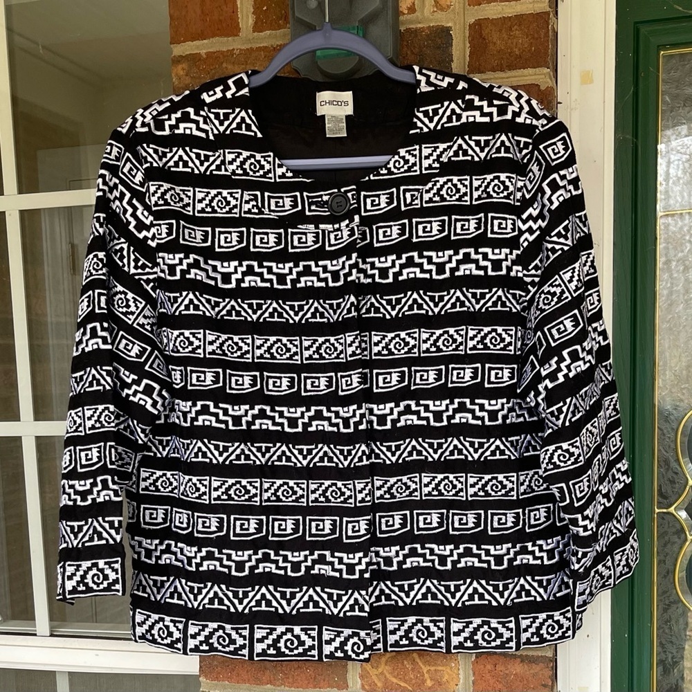 Embroidered Tribal Aztec Southwestern Blazer Womens XL Chico’s Size 3 - Picture 3 of 7